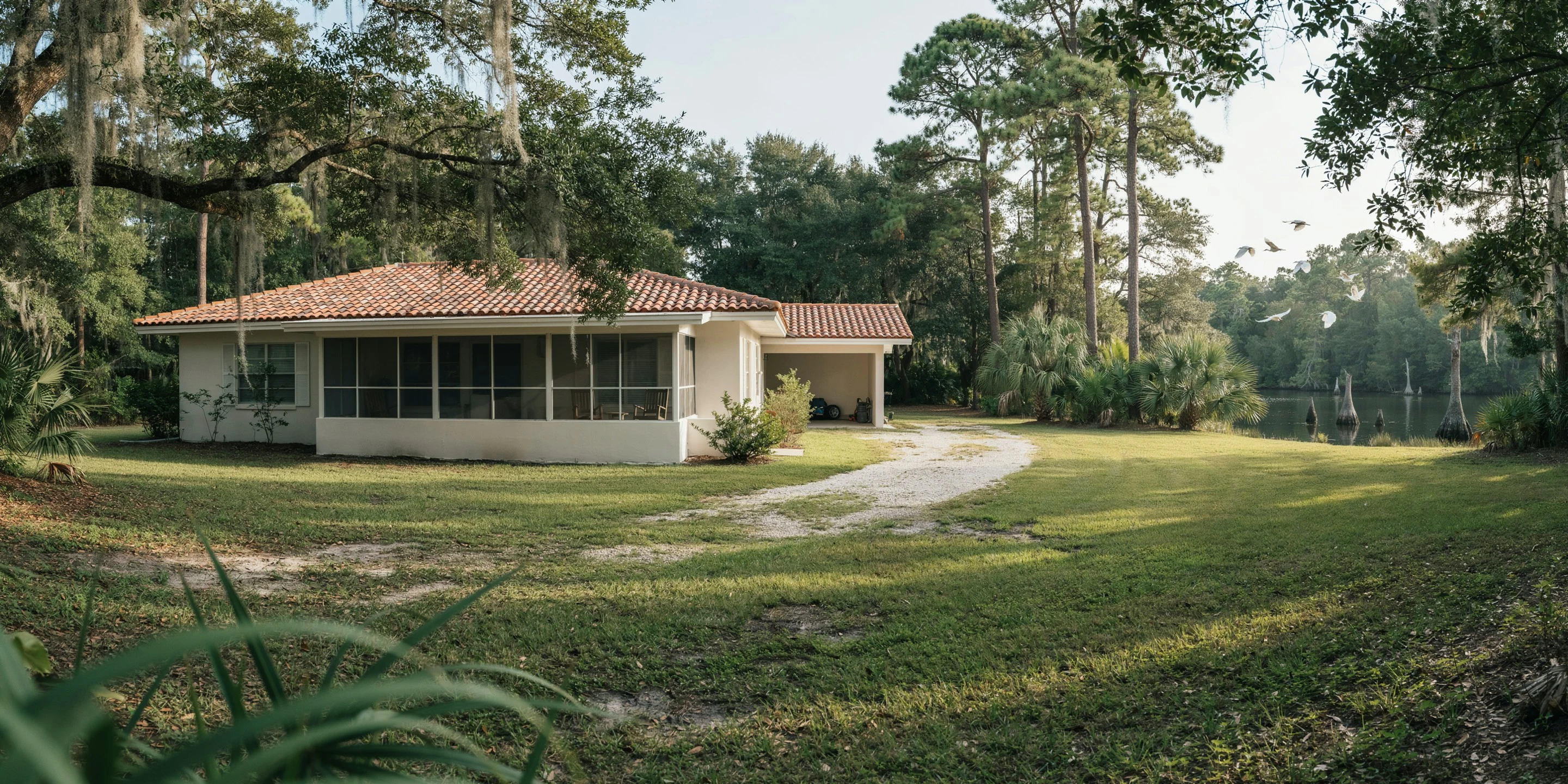 Screened porch under live oaks in The Meadows, Sarasota, FL